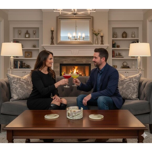 Onyx Coaster Set with Holder | Natural Stone Coasters | Marble Drink Coasters - Picture 7 of 12